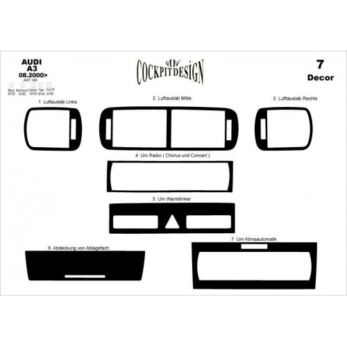 Audi A3 Maun Kaplama 2000-2003 7 Parça    