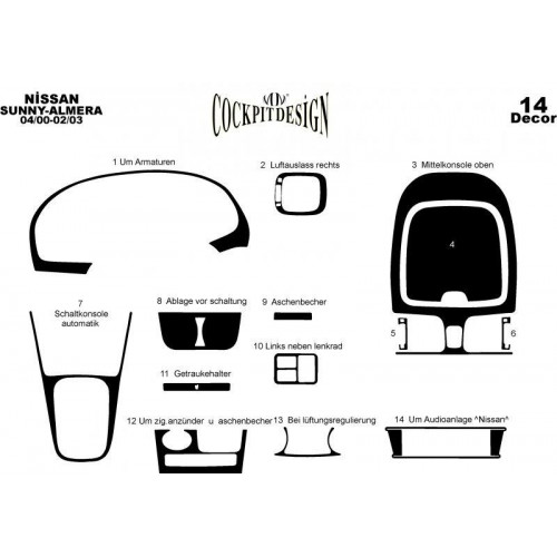 Nissan Sunny Almera Maun Kaplama 2000-2003 arası 14 Parça