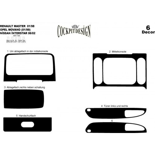 Renault Master Movano interstar Maun Kaplama 1998-2003 arası 6 Parça 