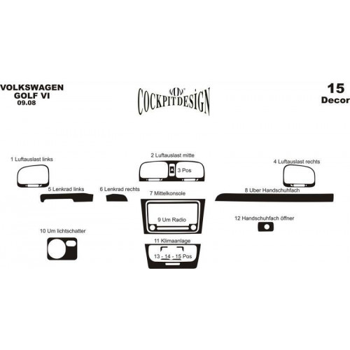 Volkswagen Golf 6 Maun Kaplama 2008 üzeri 15 Parça 