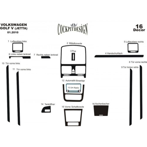 Volkswagen Jetta Maun Kaplama 2010 üzeri 16 Parça
