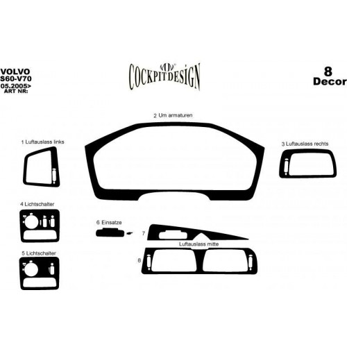 Volvo S60 / V70 Maun Kaplama 2005-2009 arası 8 Parça 