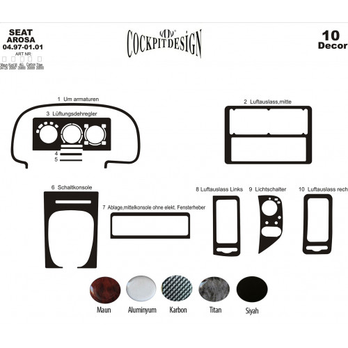 Seat Arosa Torpido Kaplama 10 Parça 1997-2001